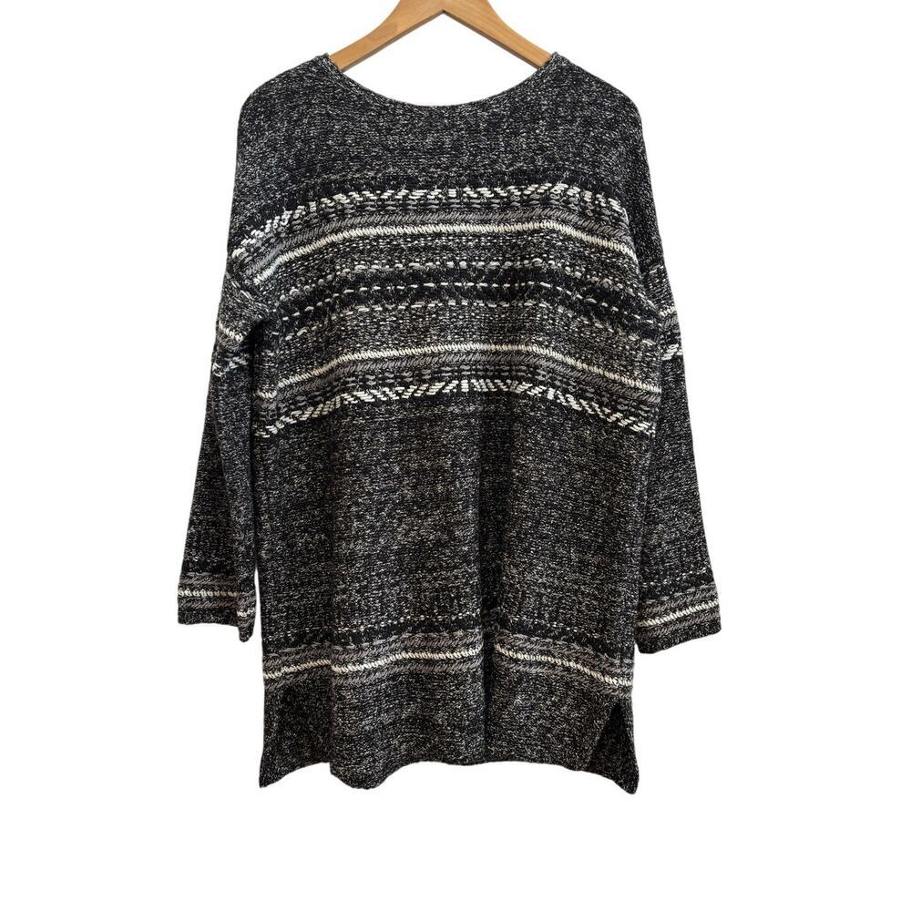 J.Jill Women M Black White Textured Striped Marled Sweater Career Oversized